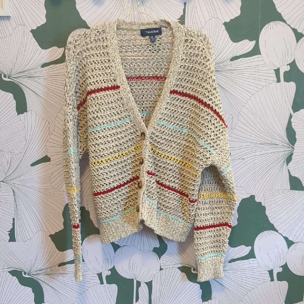 Modcloth Cream and Red Chunky Knit Cardigan